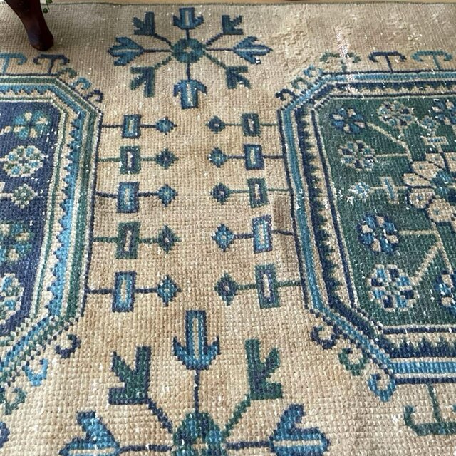 トルコヴィンテージラグ 超レア スモーキーグリーン 193×116