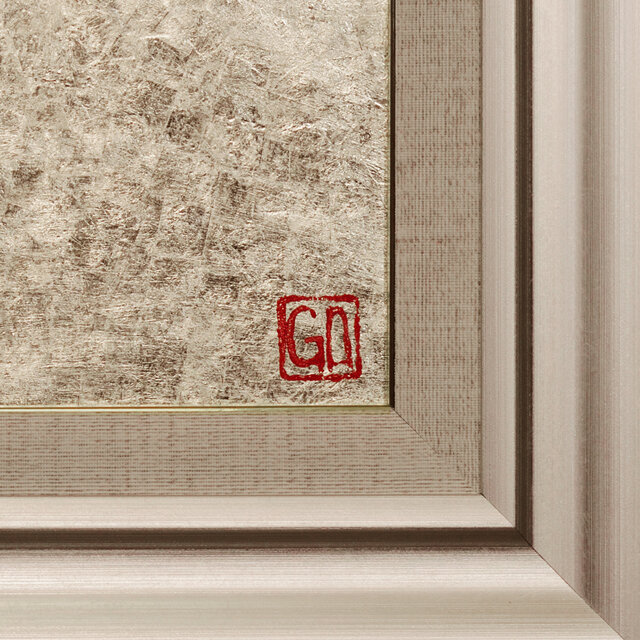 ○金沢産純プラチナ箔使用○太陽と銀の富士図△がんどうあつし絵画白金