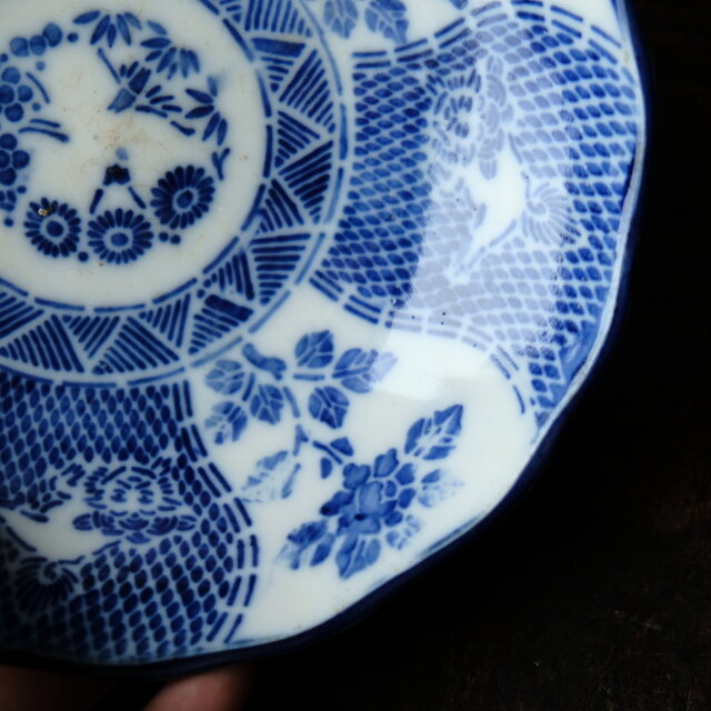 ユーモア表情の獅子◇伊万里 花獅子文印判膾皿 骨董・antiques 丁寧な