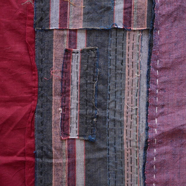 襤褸布 古布 木綿 刺し子 つぎはぎ 鳥 無地 縞模様 リメイク素材 生地
