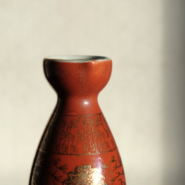赤で素敵◇九谷焼 花唐草文赤絵金彩徳利 酒器 昭和レトロ 祝い 工芸品