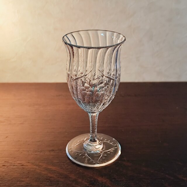 アンティーク 花文シェリーグラス クリスタル 1900年代 高10.8㎝ [YG4