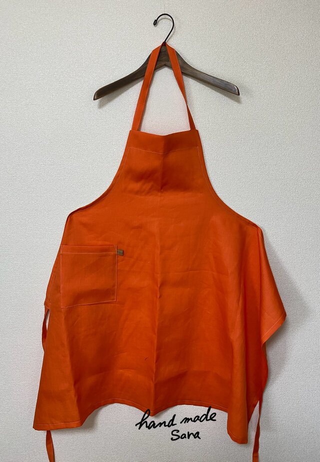 リネン✳︎オリジナルエプロン（オレンジ） | iichi 日々の暮らしを