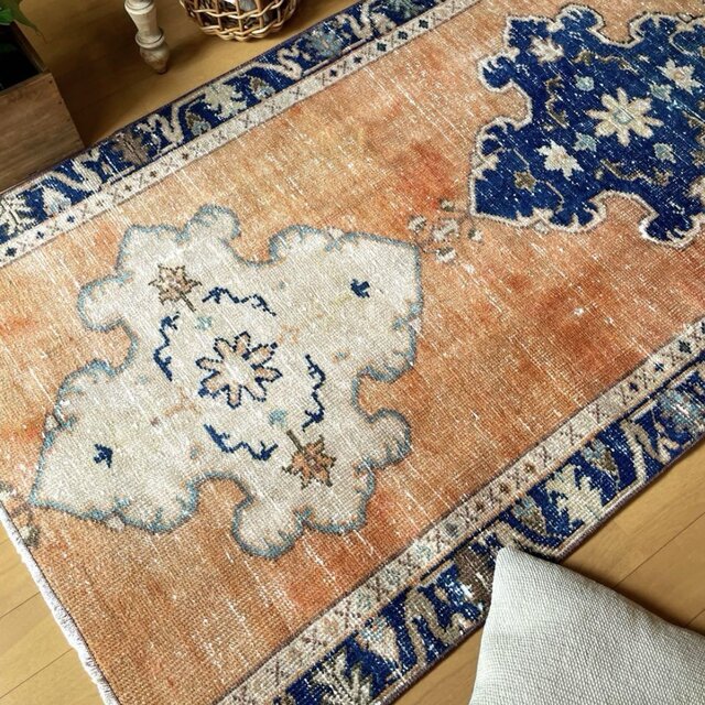 86×134 淡いブラウンオレンジグラデーション×ブルー トルコ