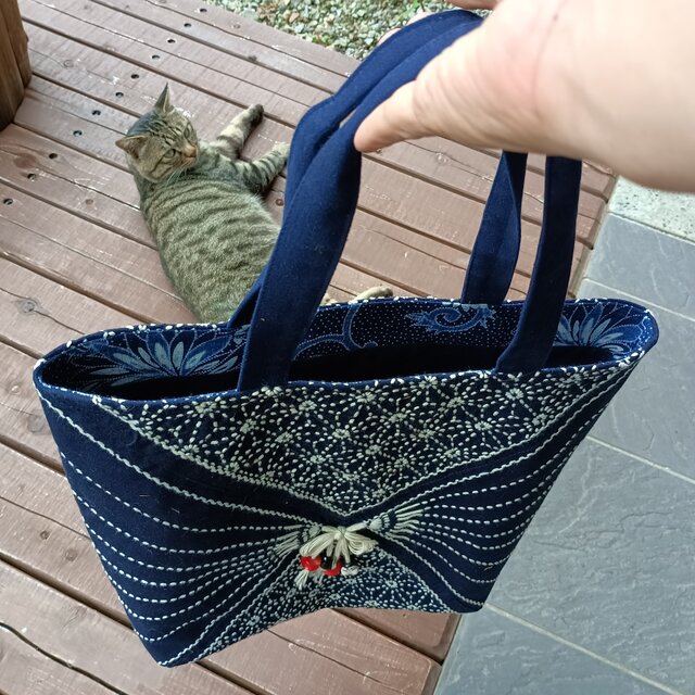 天然藍染・刺し子【一点もの丁寧な手しごとトートバッグ・手提げバッグ