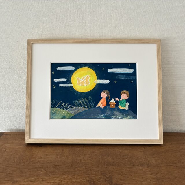 9月の絵｜原画「お月見」 ※額縁入り | iichi 日々の暮らしを心地よく