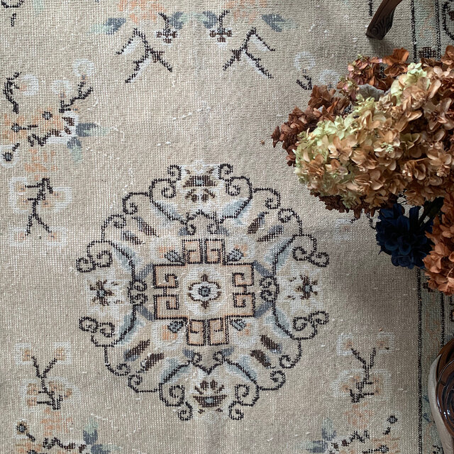 シノワズリ218×117 トルコヴィンテージラグ ベージュ オレンジ