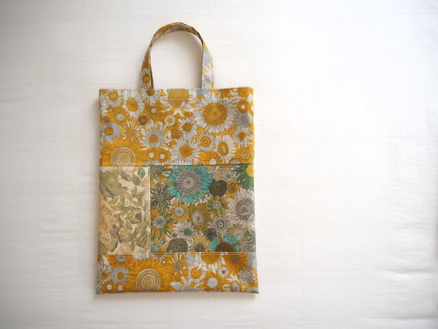 リバティ ラミネートA4縦長パッチワークバッグ イエロー系 | iichi