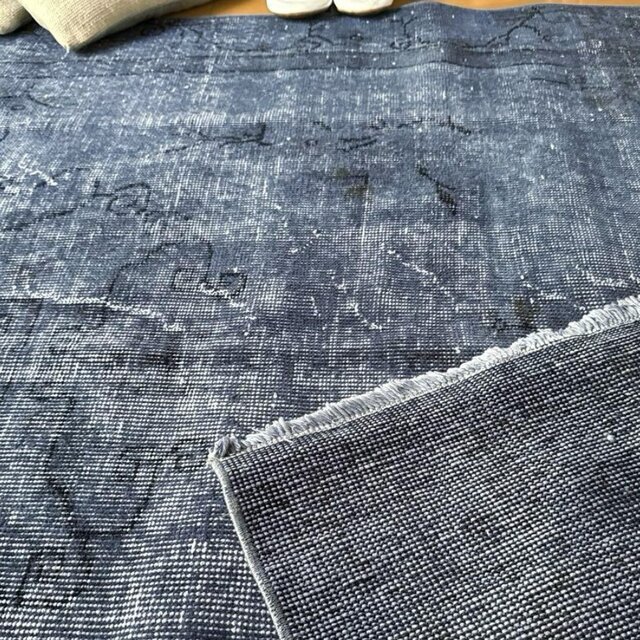 超大判161×261 レア藍色ブルー オーバーダイ トルコヴィンテージラグ