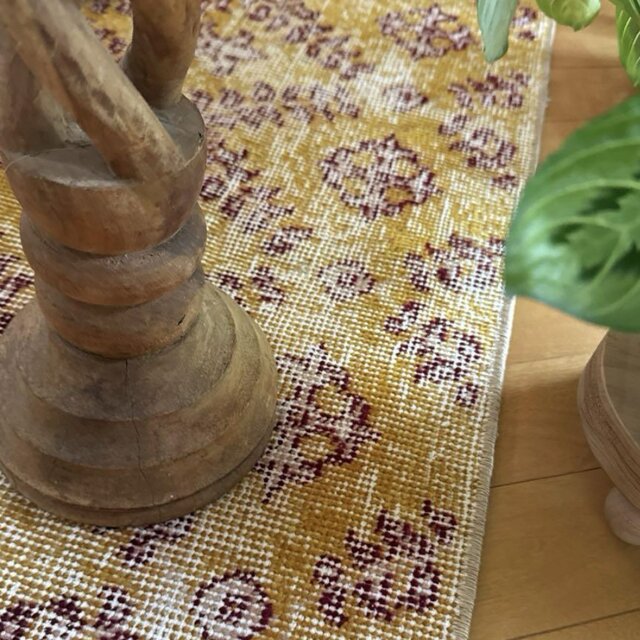 41.5×83マスタードイエロー×エンジ トルコヴィンテージラグ | iichi