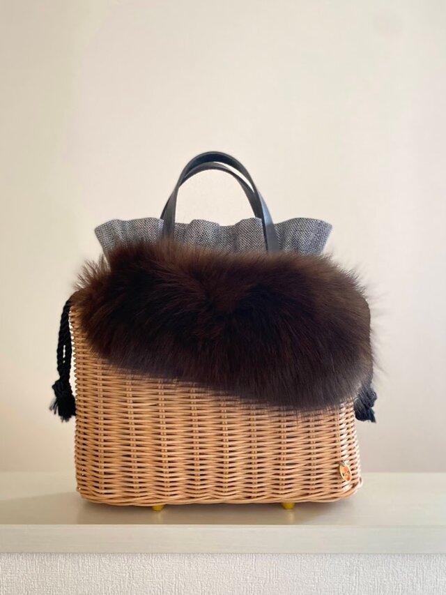 1点在庫あり】手編みの籐かごバッグ/Megg Bag panier/取り外せるファー