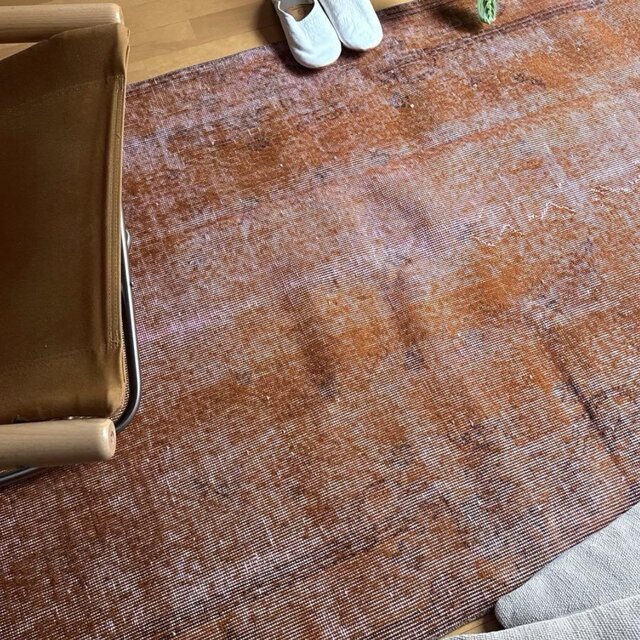 115×212 オレンジピンクブラウン オーバーダイ トルコヴィンテージラグ