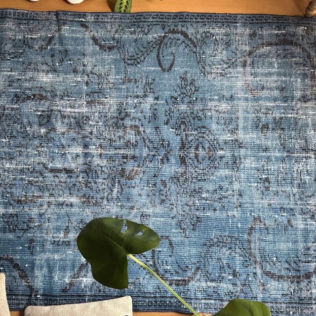 大判114.5×240レアブルーオーバーダイ メダリオン トルコヴィンテージ