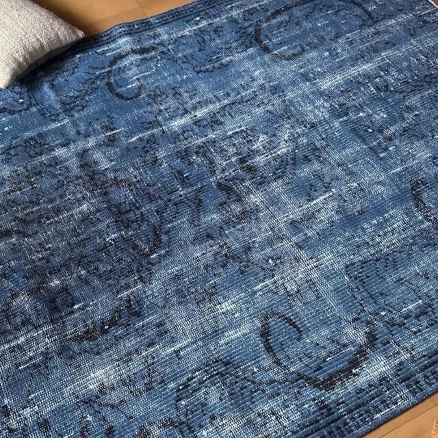 大判114.5×240レアブルーオーバーダイ メダリオン トルコヴィンテージ