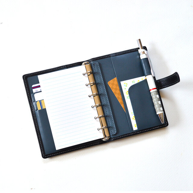 ミニ6穴システム手帳 ：カーフブラック】イタリアンカーフレザー（牛革