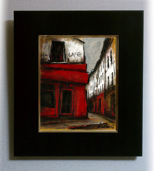 風景画 パリ 油絵 「街角の赤いカフェ」 | iichi 日々の暮らしを