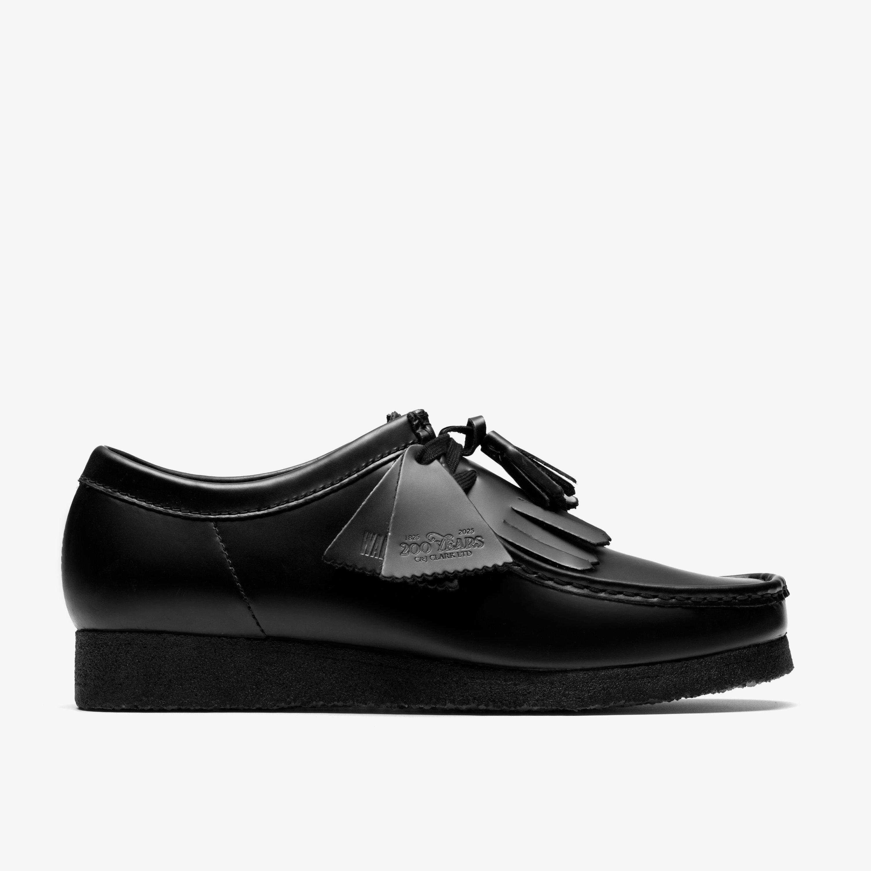 Mens Black Hi Shine Leather Wallabees | Clarks