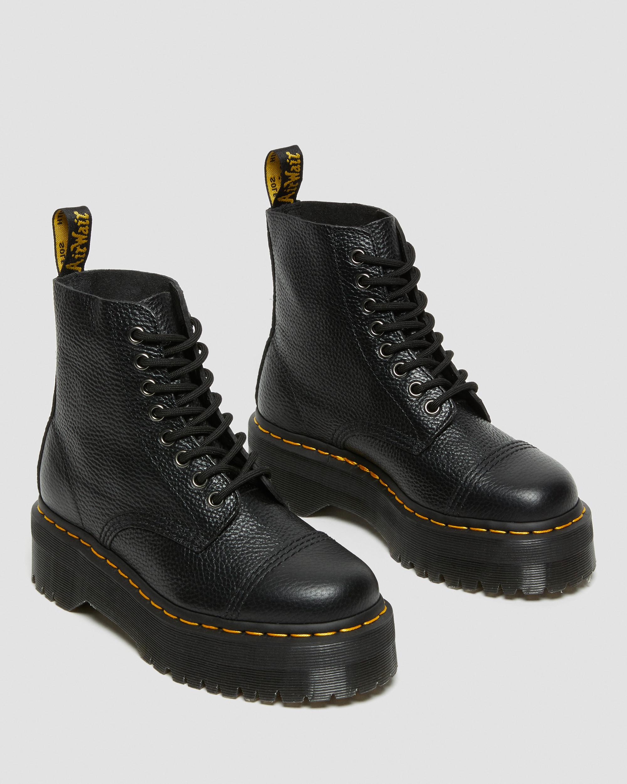 Sinclair Milled Nappa Leather Platform Boots in Black Milled Nappa