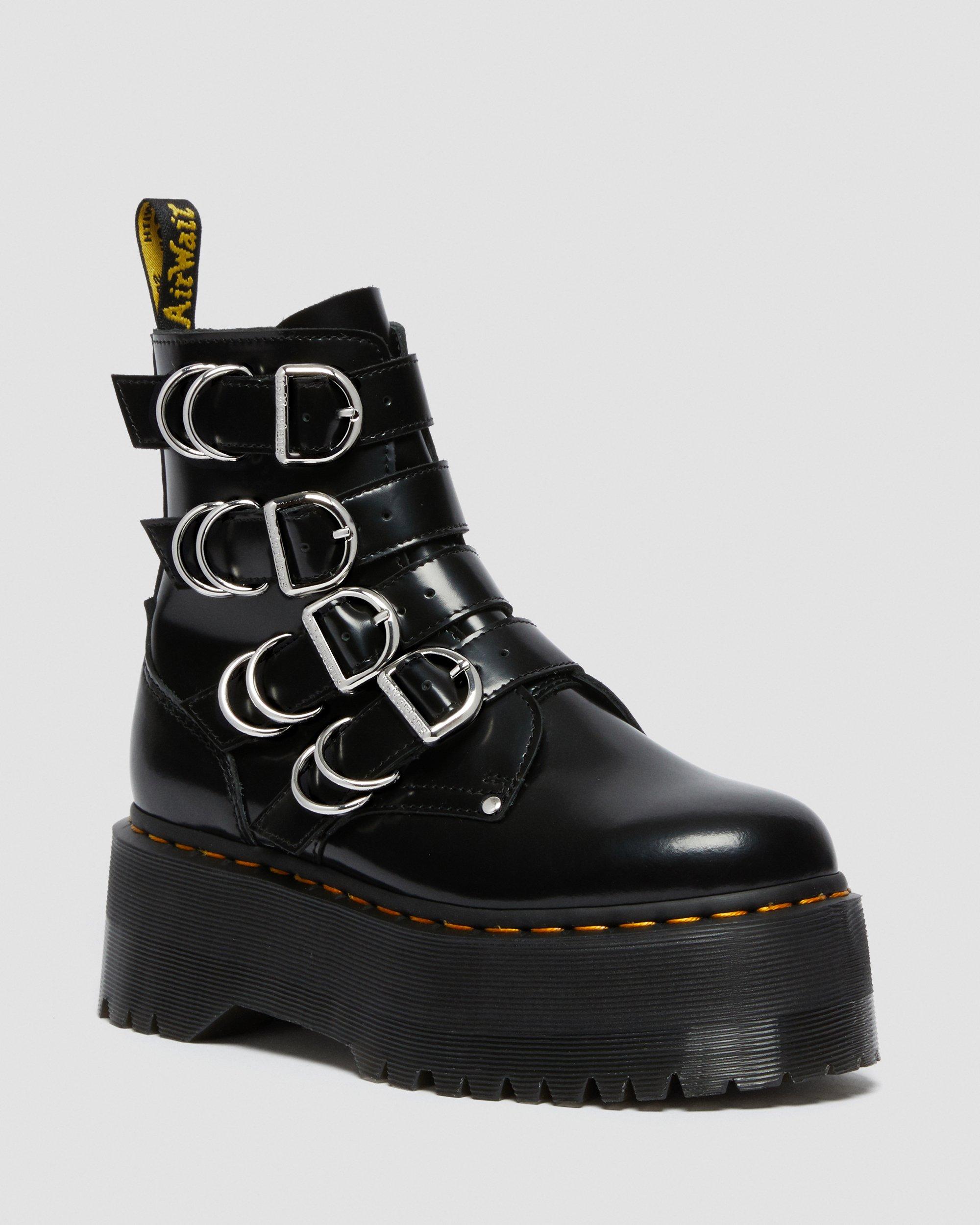 Jadon Max Hardware Leather Platform Boots in Black Buttero | Dr