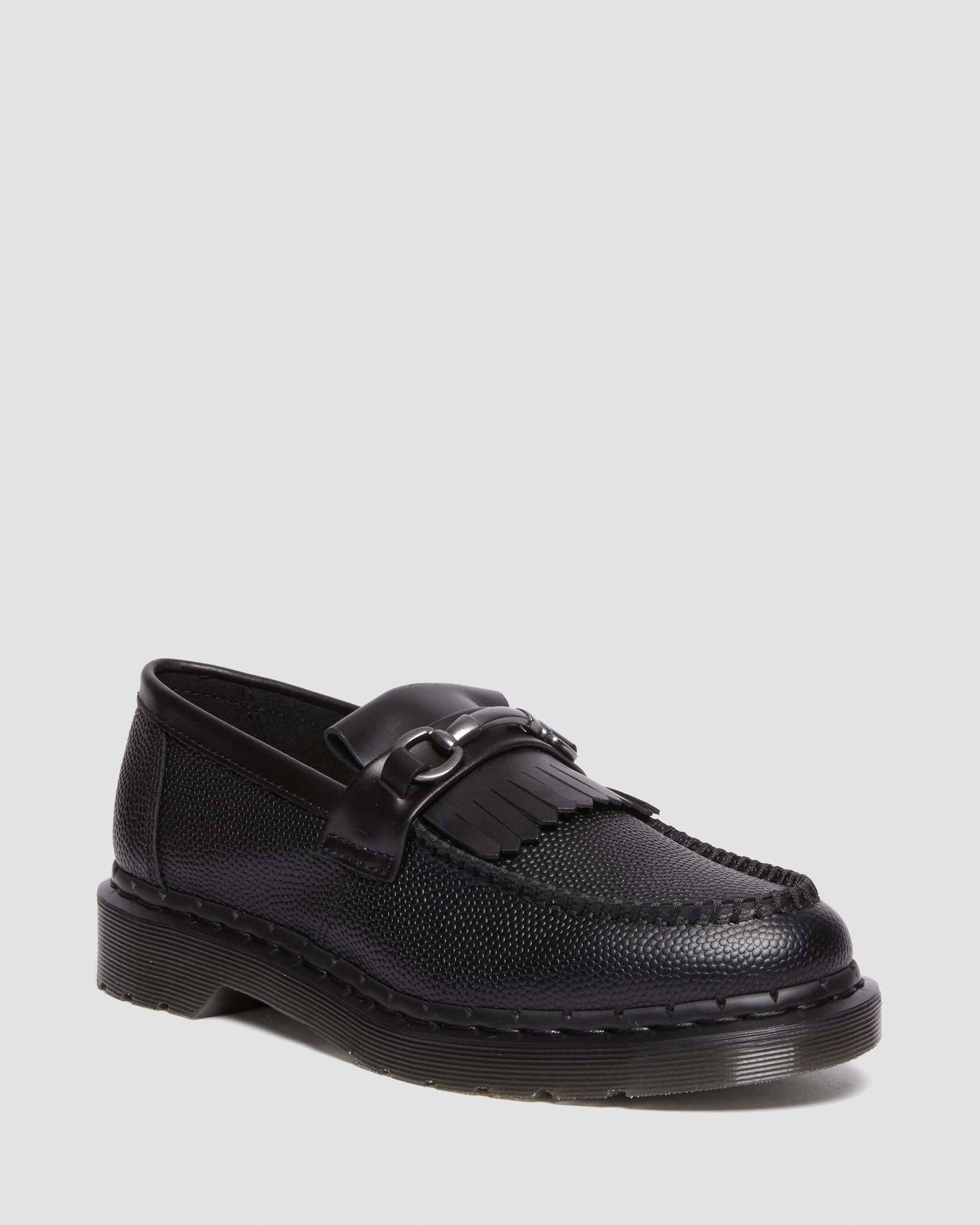 Adrian Snaffle Pebble Grain Leather Kiltie Loafers in Black | Dr