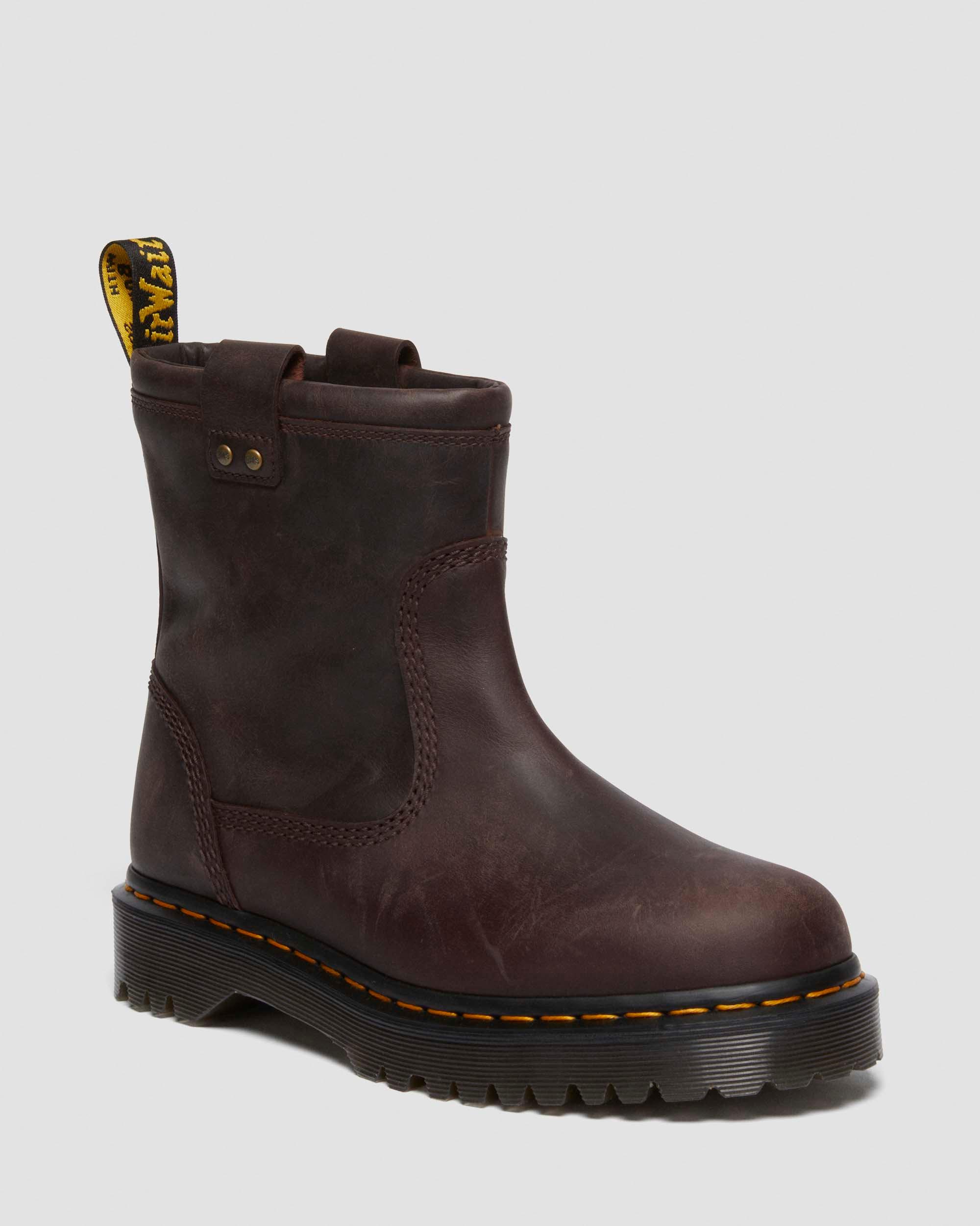 Anistone Hi Leather Biker Boots in Dark Brown | Dr. Martens