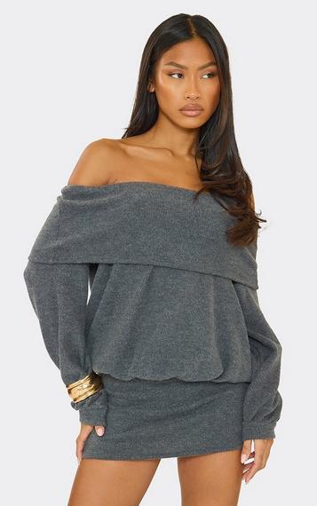 Bandeau Pleated Hem Tailored Mini Dress In Grey Woven | EGO CA | EGO