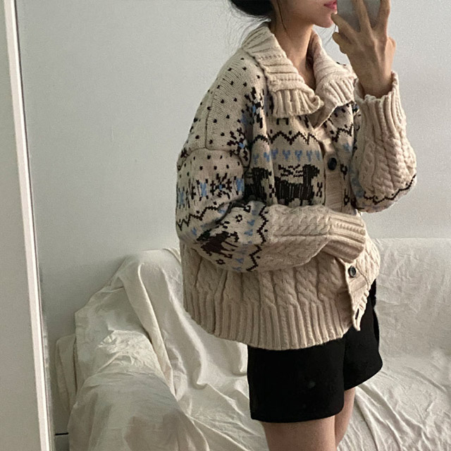 3color] クリスマスヴィンテージノルディック柄カーディガン