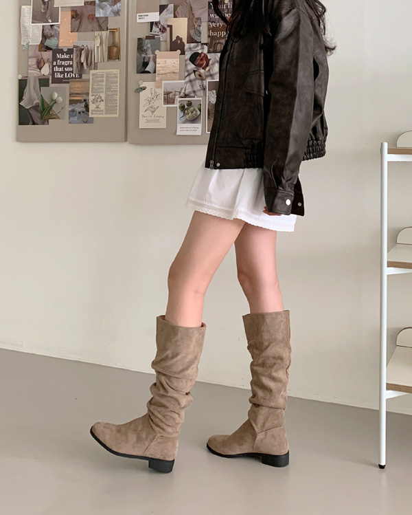 スエード シワ スラッシュ ロングブーツ (2color) | ファッション通販