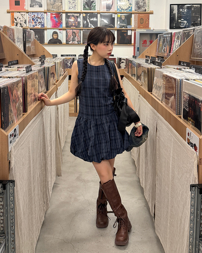 タータンチェックバルーンミニワンピース | ファッション通販サイト NUGU