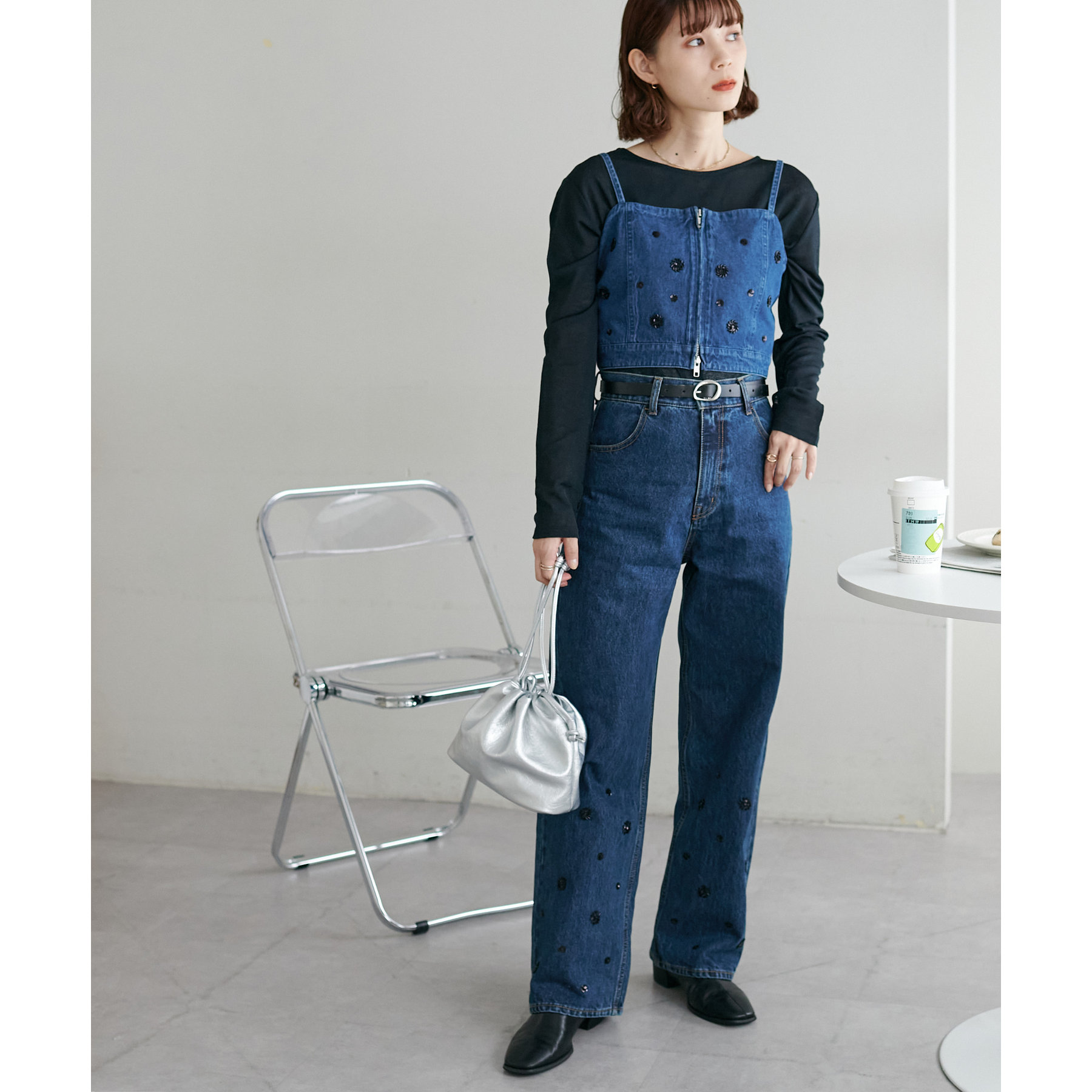 ビジュー使いデニムストレートパンツ | ファッション通販サイト NUGU