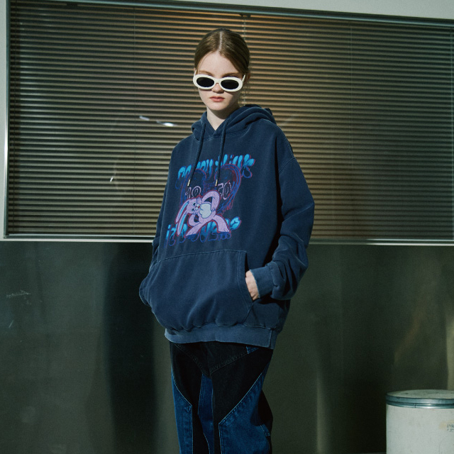 裏起毛]ピグメントフードパーカーブルーダークブルー | ファッション