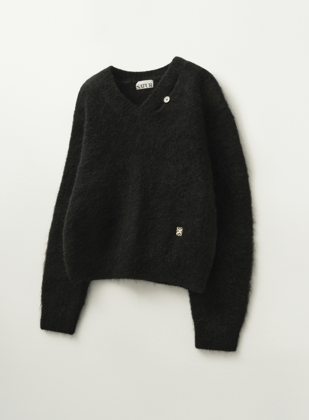 W) Essen Two Tone Mohair Pullover Knit - Black | ファッション通販