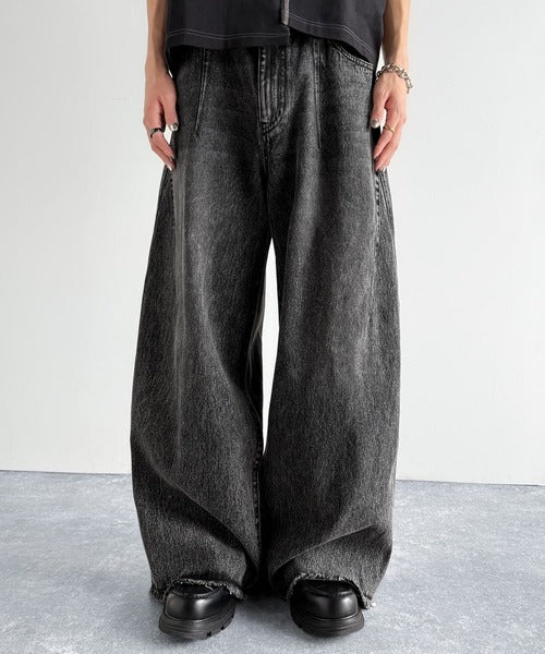 ずるっとこなれ感。」ヴィンテージ加工ワイド3Dカーブデニムパンツ