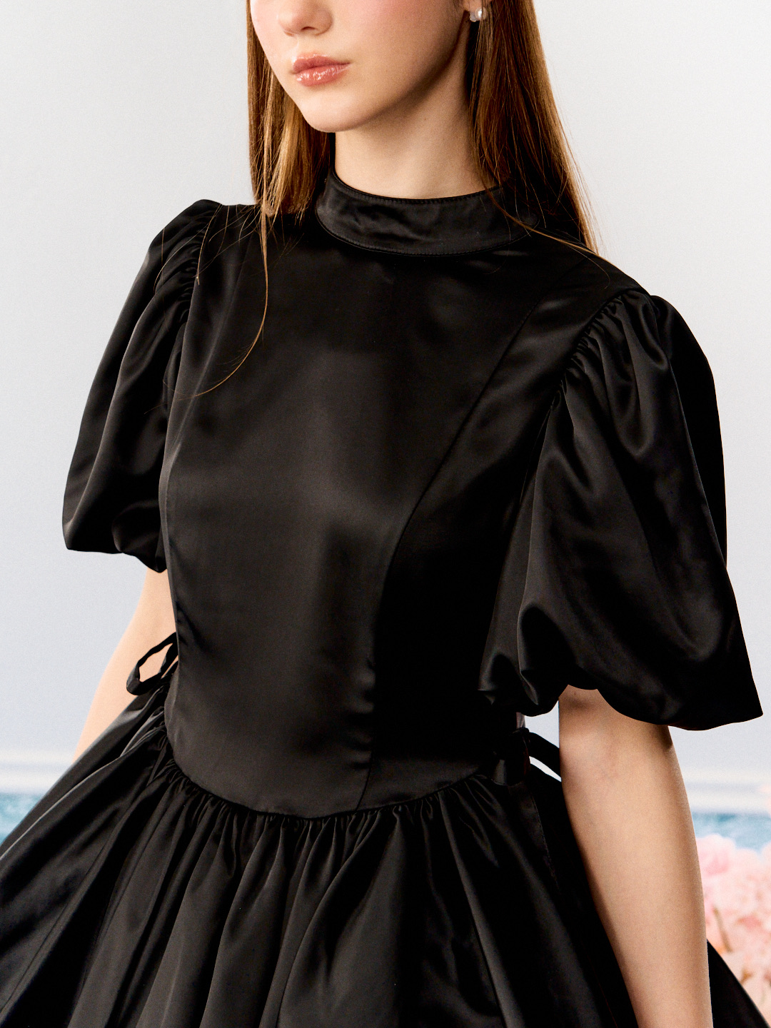 satin balloon peplum mini one-piece | ファッション通販サイト NUGU