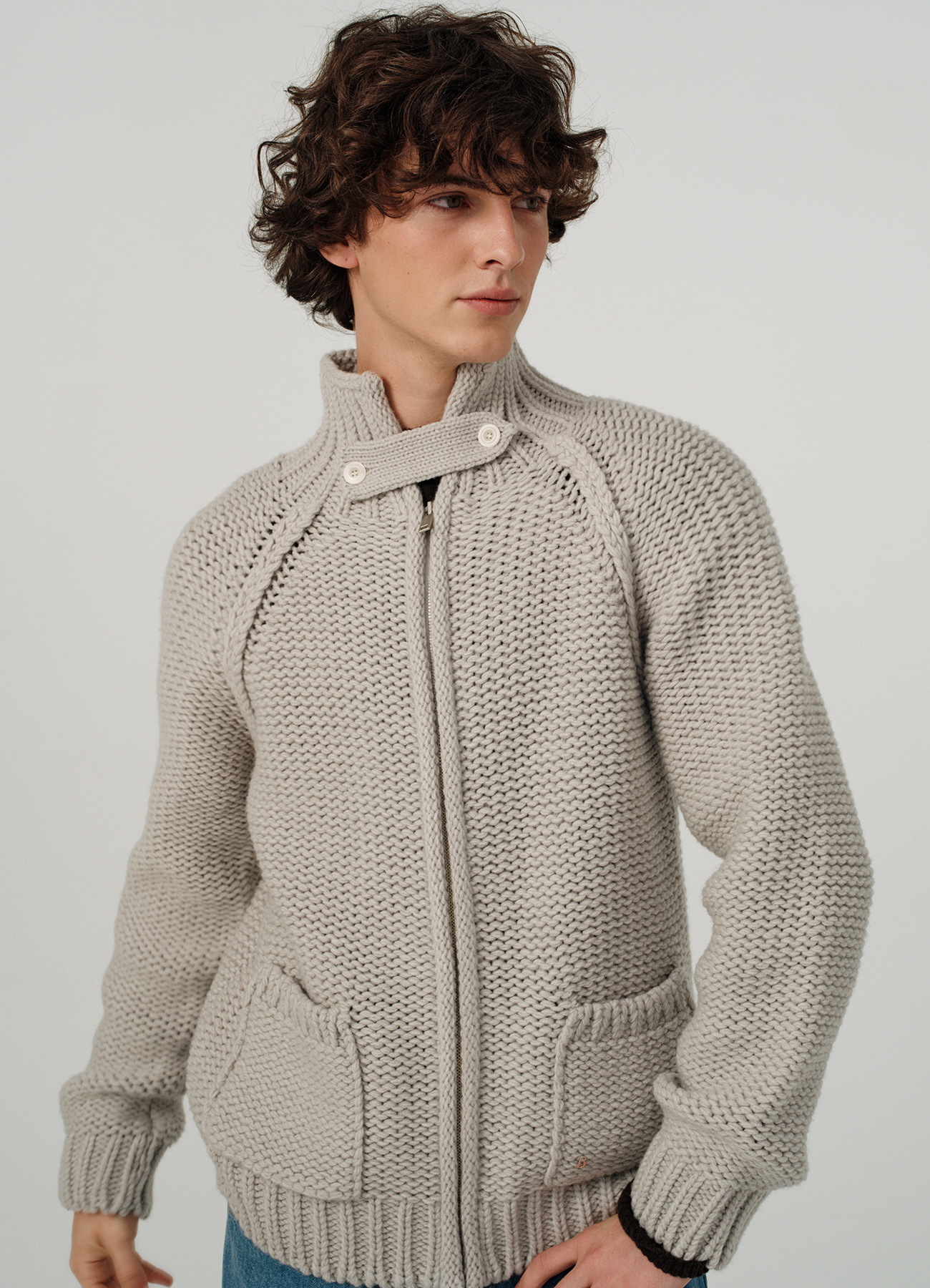 Oversized Soap Zip-Up Knit Cardigan - Grey | ファッション通販