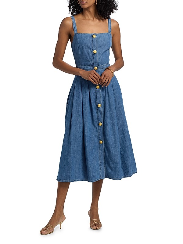 L'AGENCE Esmeralda Denim Pinafore Midi-Dress | Saks Fifth Avenue