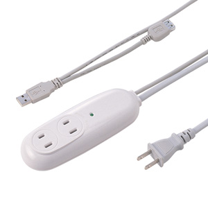 TAP-RE7U【USB連動タップ（2P・2個口・2m）】USB連動。お手持ちの