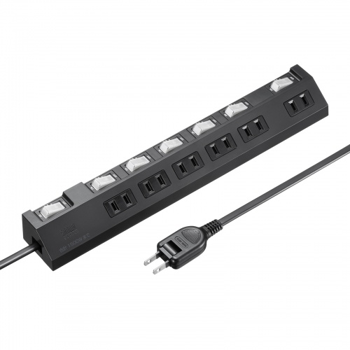 TAP-S30-2BK【節電タップ（2P・6個口・2m・ブラック）】差込口が斜めで