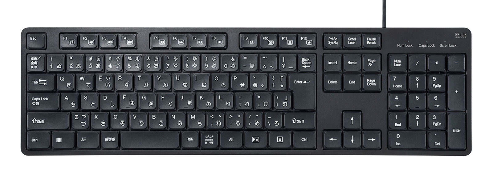 SKB-SL37BK【静音キーボード（有線・テンキーあり）】キー入力が静かな