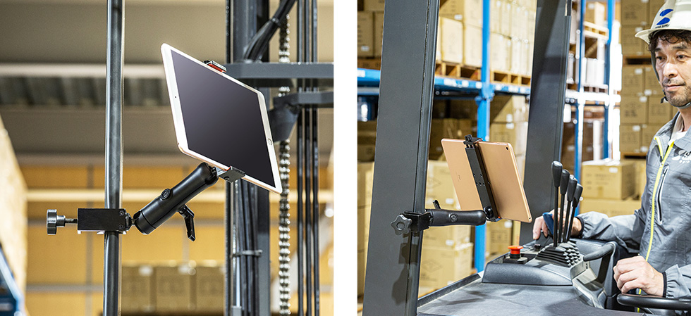 CAR-SPHLD6【支柱取り付け用タブレットホルダー（2関節・アルミ製