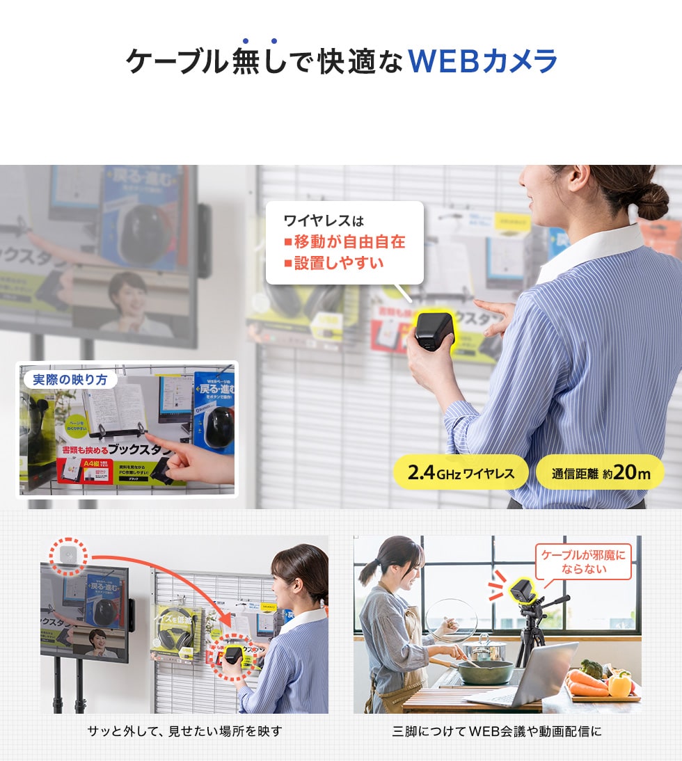 CMS-V69BK【ワイヤレス広角WEBカメラ】ケーブルを気にせずどこでも設置