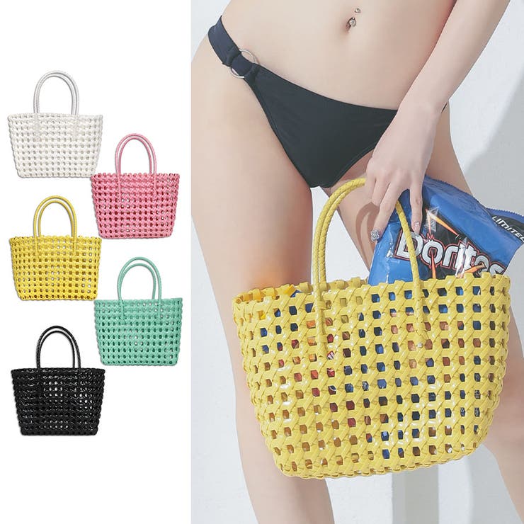ビニール編みかごバッグ スイムウェア小物 ハンドバッグ[品番