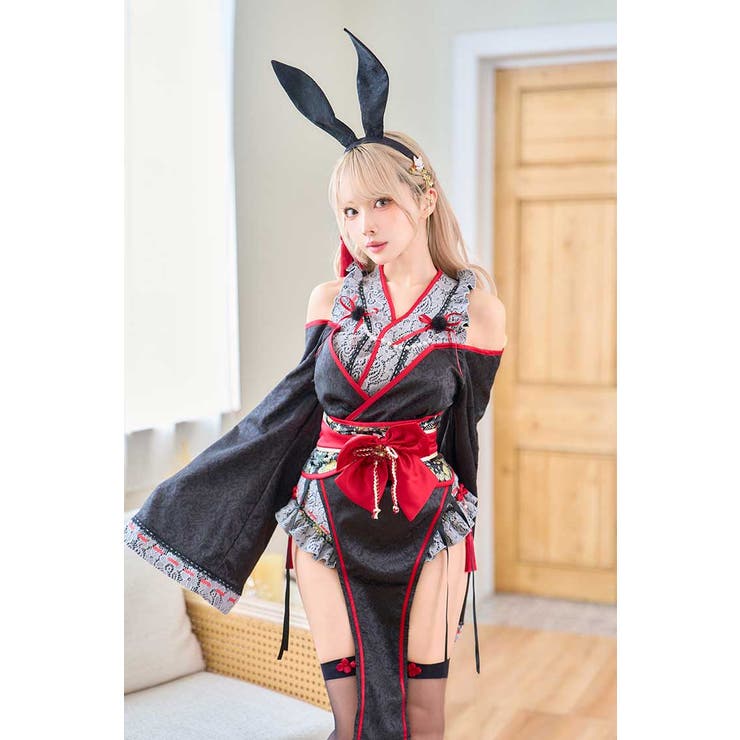 ロングスリット巫女バニー《オリジナルコスプレ9点セット》【Malymoon