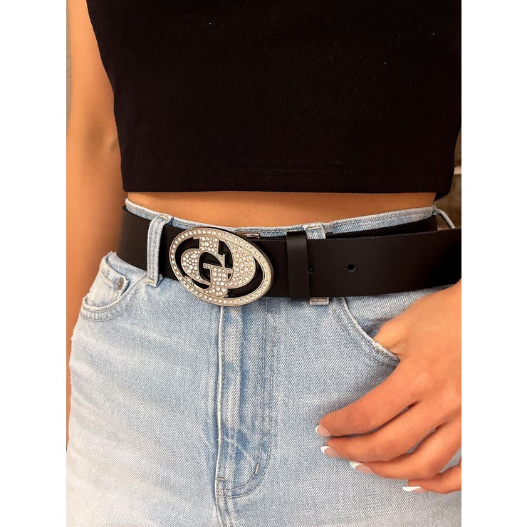 ラインストーンGDレザーワイドベルト[品番：MKSW0064069]｜GYDA