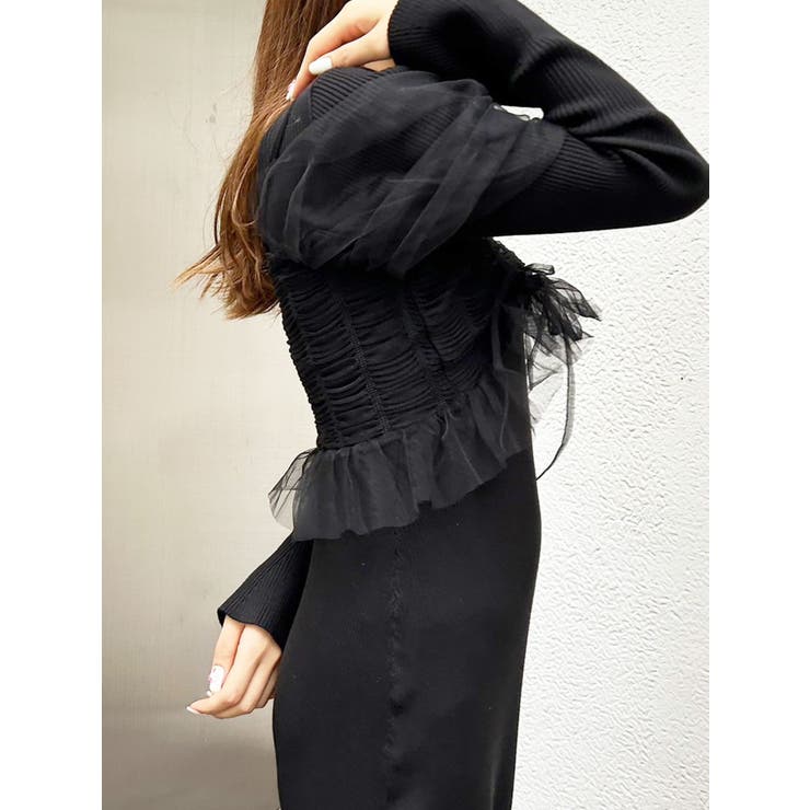 シャーリングビスチェニットワンピース[品番：MKSW0061991