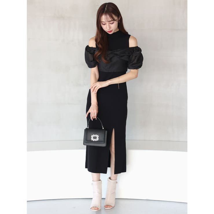 異素材ドッキングナローニットワンピース[品番：MKSW0055968