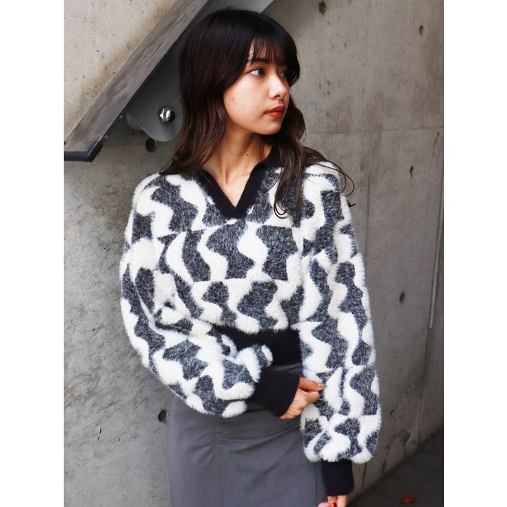 ウェーブチェッカーフラッグニット[品番：MKSW0047886]｜MURUA