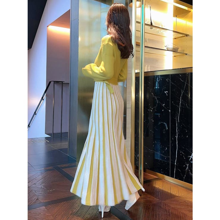 バイカラープリーツロングニットワンピース[品番：MKSW0055619