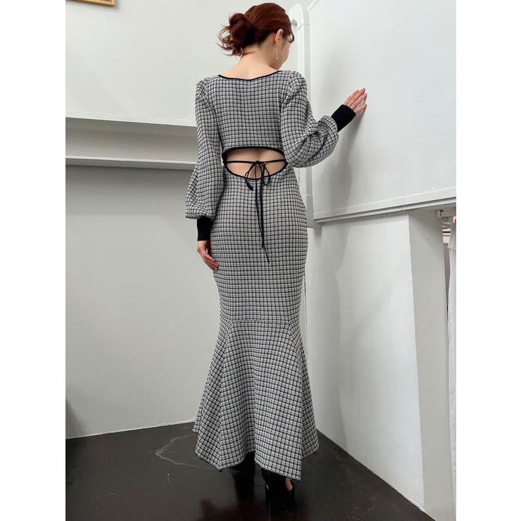 バイカラーツイードマーメイドニットワンピース[品番：MKSW0055805