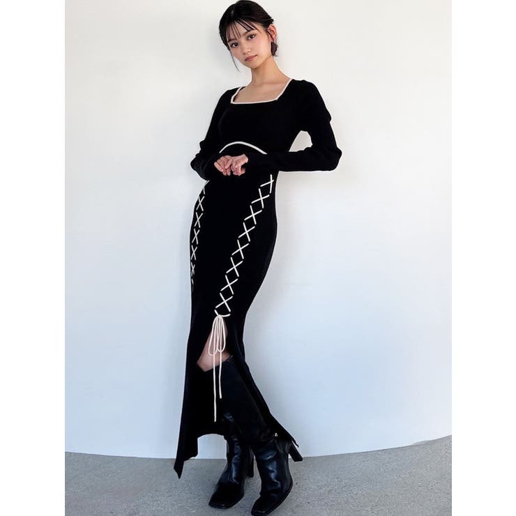 レースアップタイトニットワンピース[品番：MKSW0067132]｜RESEXXY